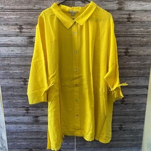Woman Within Women's‎ Button-Down Top Sz 4X Bright Yellow 3/4-Length Sleeves NWT